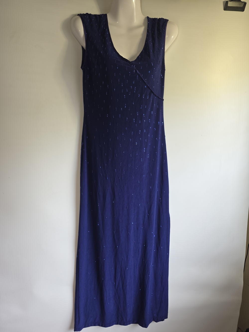 Sleeveless  Reggio Midnight Blue Midi Dress with Subtle Sparkle Size M